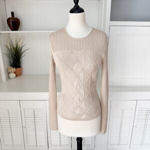 Temperley London Tan Open Mixed Knit Diamond Textured Sweater Size M